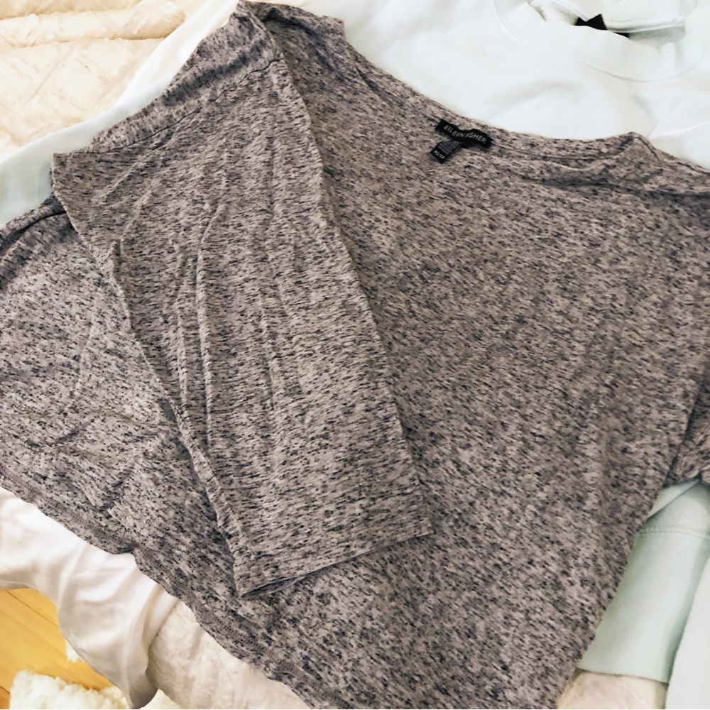 Eileen Fisher Tencel Recycled Silk Jersey Tee,‎ Grey Melange, XS